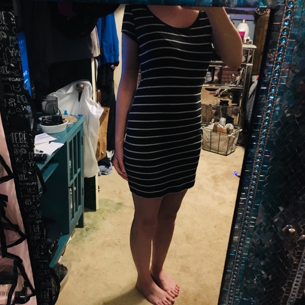 H&M Navy Scoop neck Dress With White Stripes 🎀